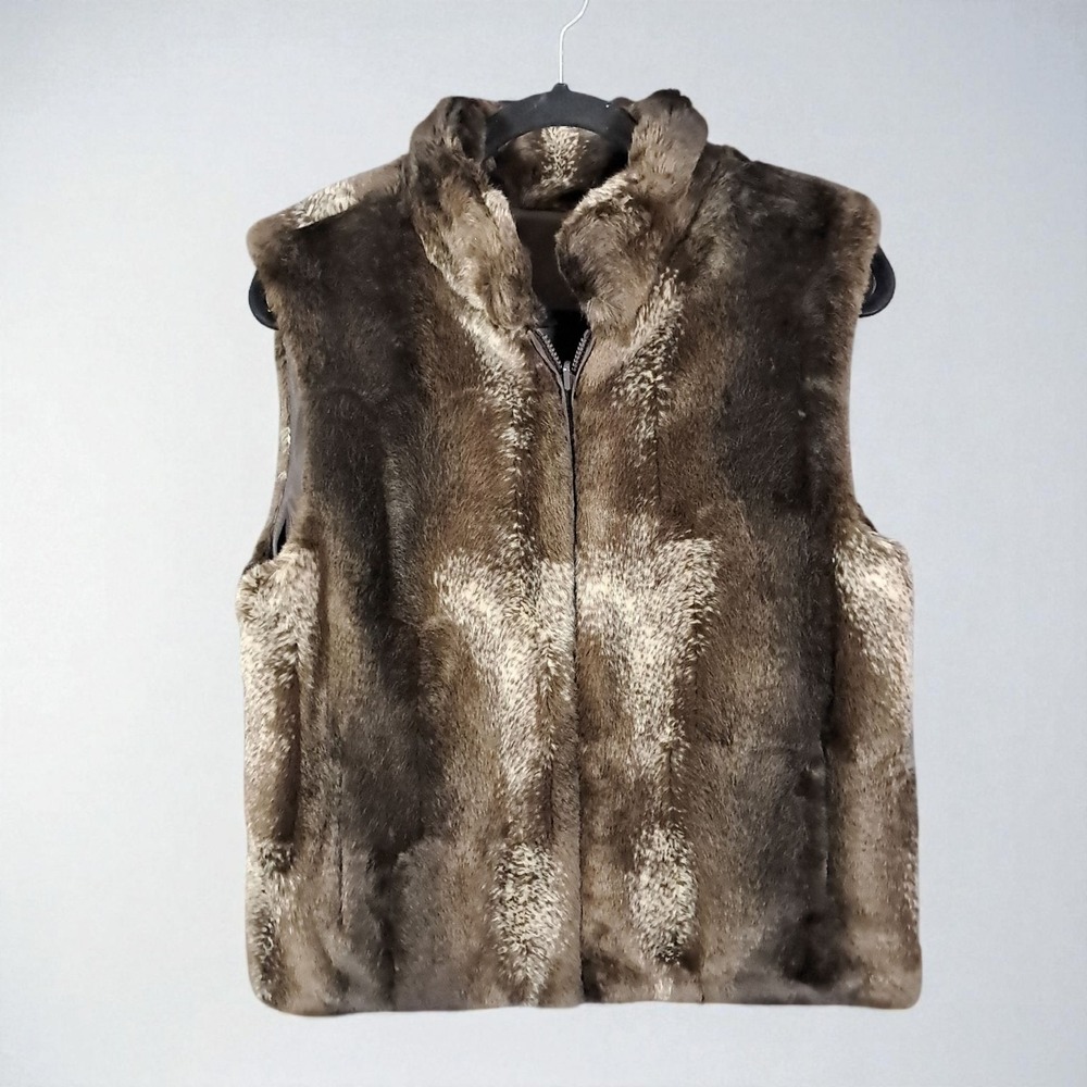 Giacca Gallery Womens Reversible Faux Fur Vest Size Small Zip Up Old Money‎ Mob